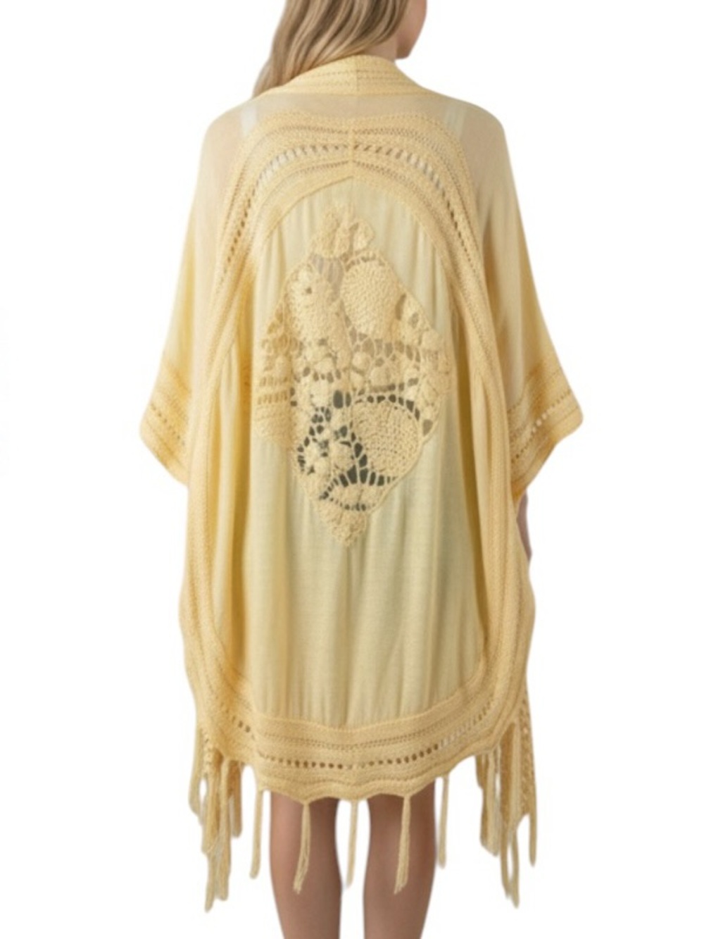 657. Women’s Yellow Crochet Kimono Cardigan NEW